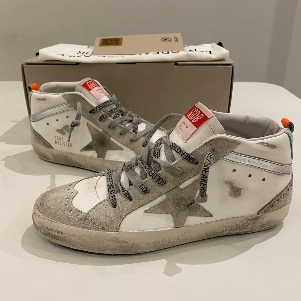 Golden Goose Mid Star Sneaker in White/Ice/Turquoise sz 38 New in Box - Picture 14 of 14